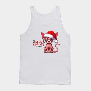 Christmas sphynx cat drawing. Funny Santa Claus cat. Tank Top